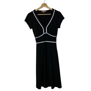 Vintage Notations Black White Trim Short Sleeve Knee Length Dress S